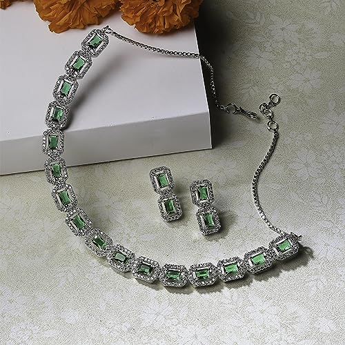 Rhodium-Plated American Diamond Necklace Set